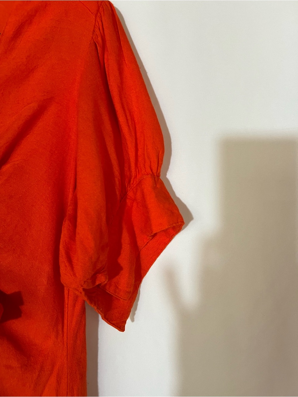 Free People Women's Tie Front V-Neck Bright Orange Linen Blend MIDI Dress Boho M - Picture 5 of 12